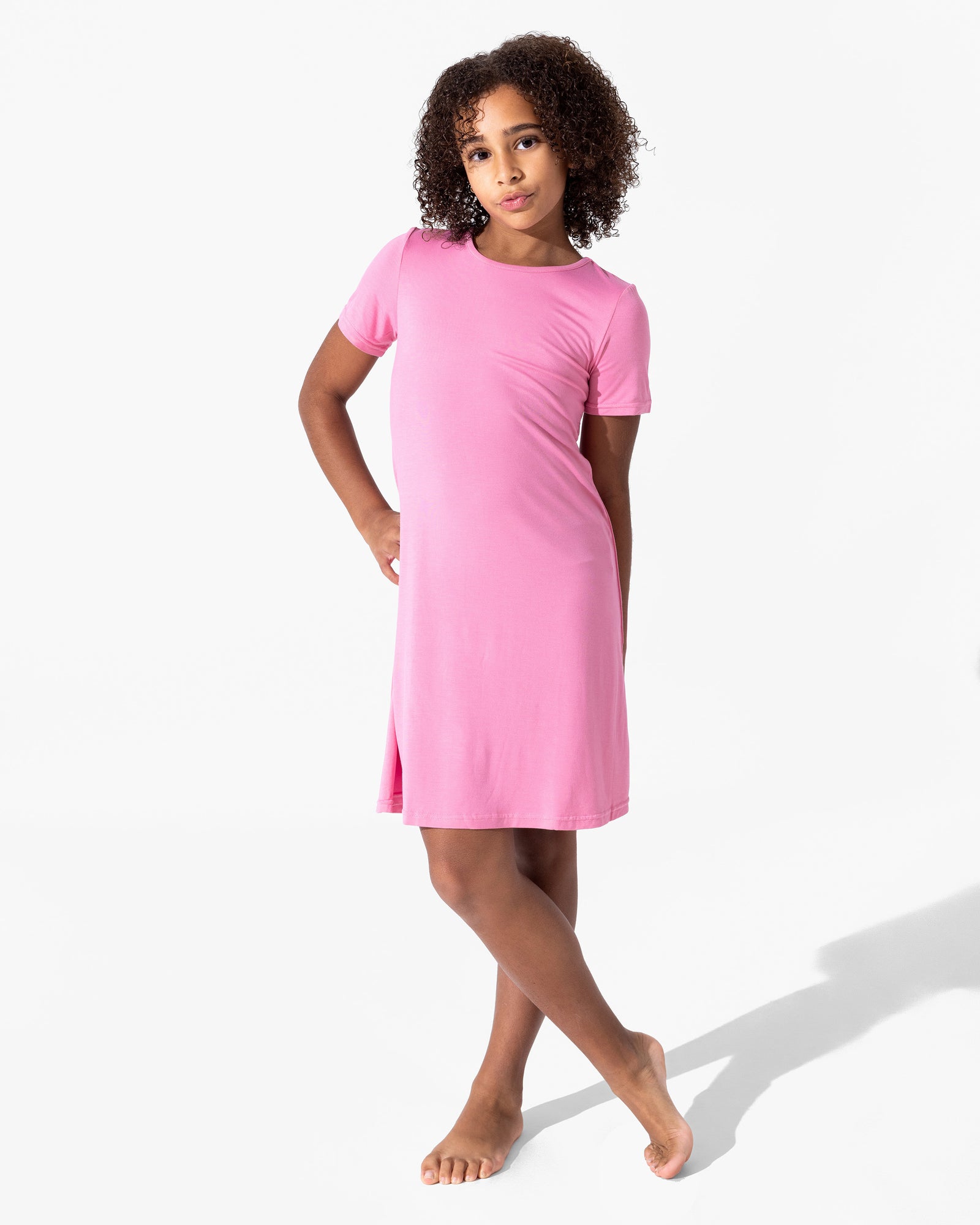 Bubblegum Pink Bamboo Girls' Short Sleeve Dress