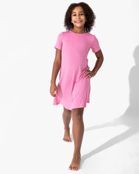 Bubblegum Pink Bamboo Girls' Short Sleeve Dress