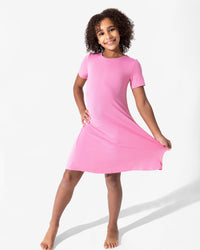 Bubblegum Pink Bamboo Girls' Short Sleeve Dress