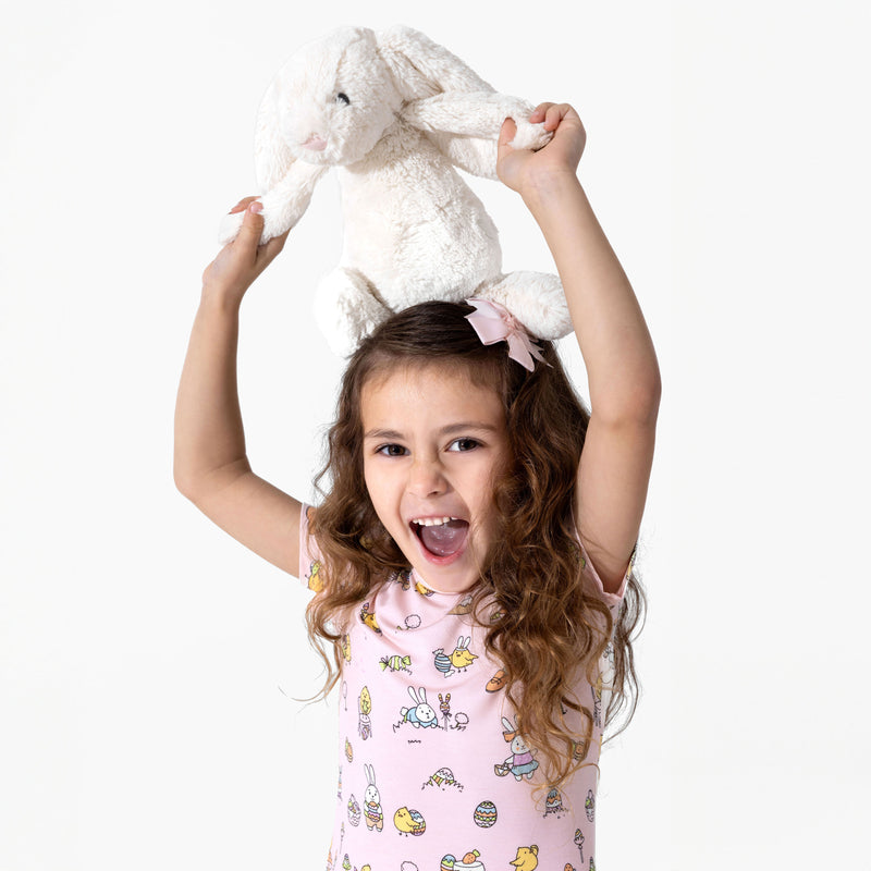 Easter Bunny Pink Bamboo Girls' Short Sleeve Dress