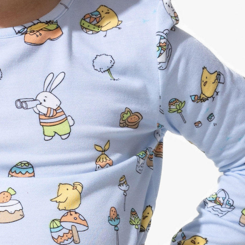 Easter Bunny Blue Bamboo Kids Pajamas