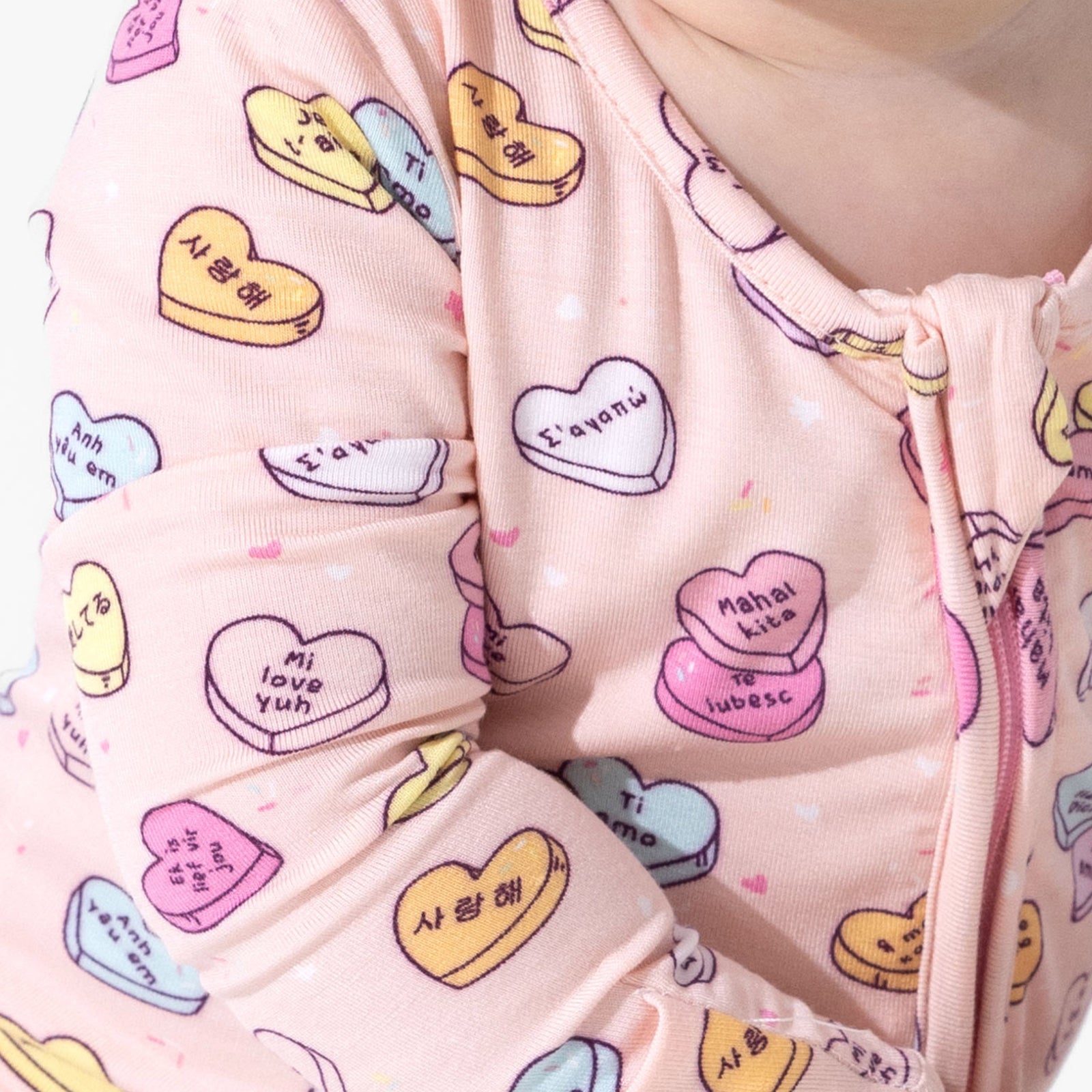 Candy Hearts Pink Bamboo Convertible Footie