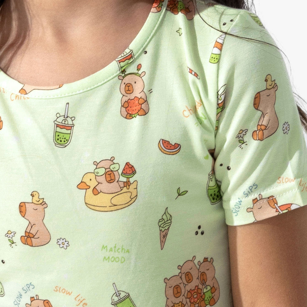Capybara Boba Bamboo Kids Pajama Short Set