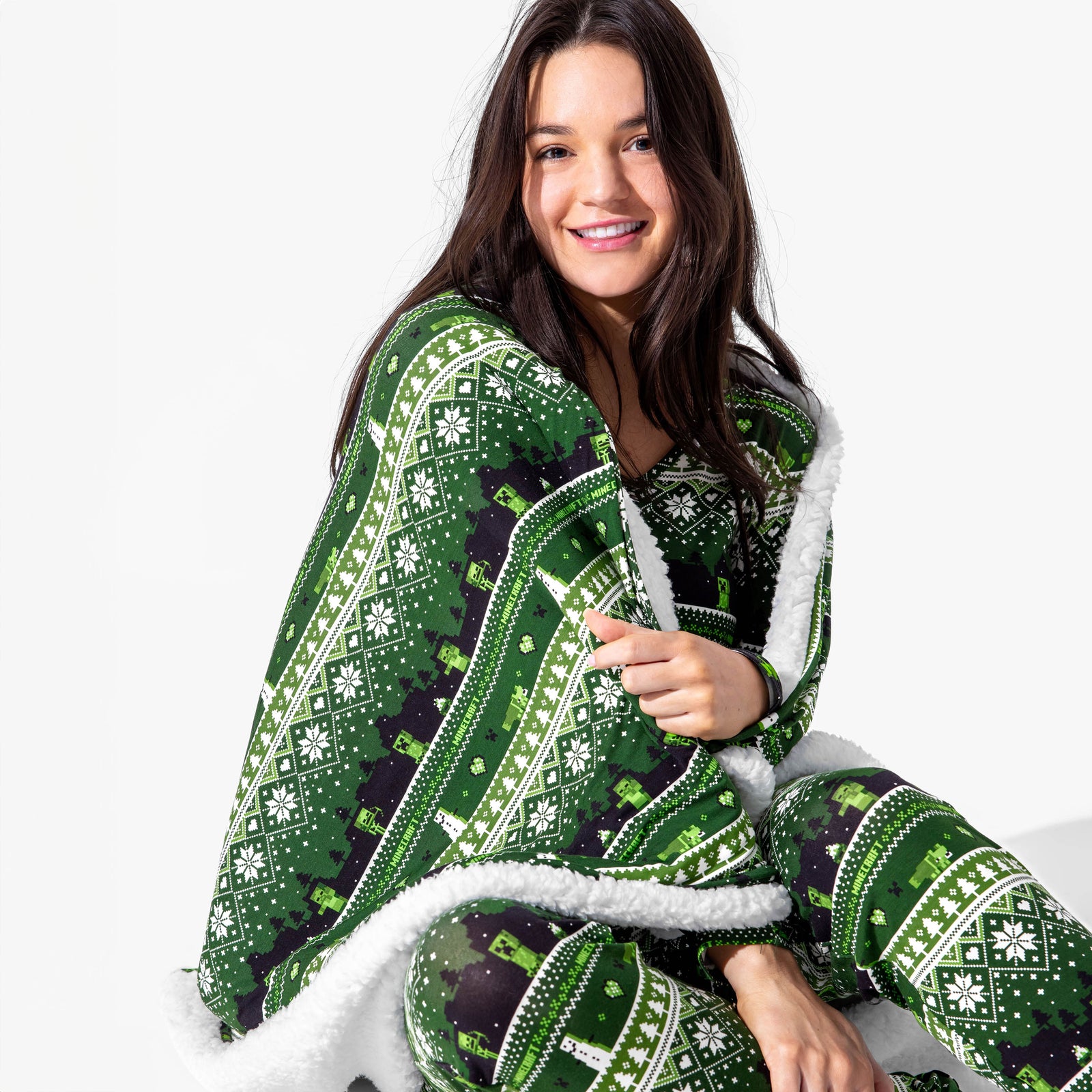 Minecraft Creeper Holiday Bamboo Sherpa Blanket