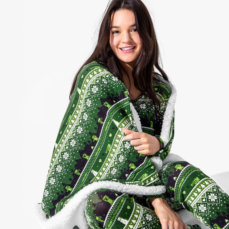 Minecraft Creeper Holiday Bamboo Sherpa Blanket