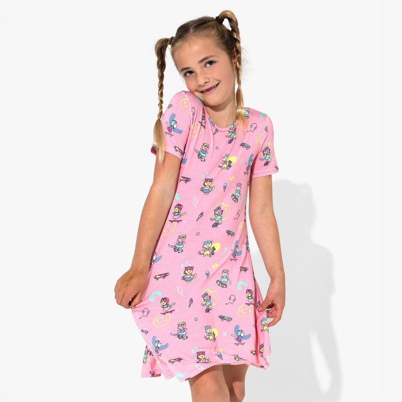 Skater Kitty Bamboo Girls' Short Sleeve Dress