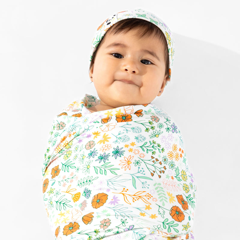 Summer Floral Bamboo Swaddle & Beanie Set