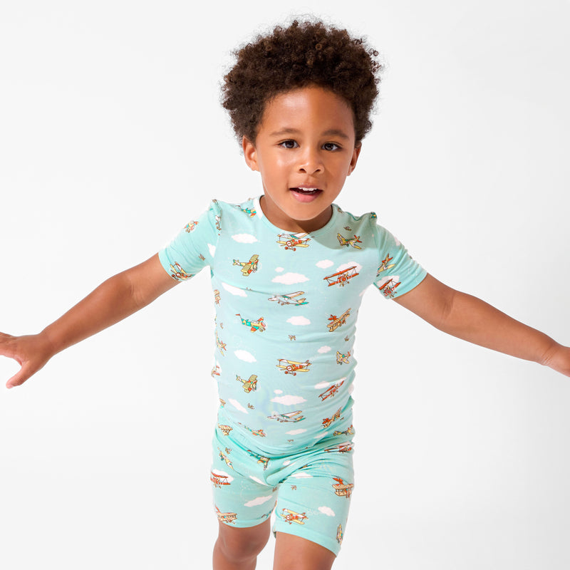 Vintage Airplanes Bamboo Kids Pajama Short Set