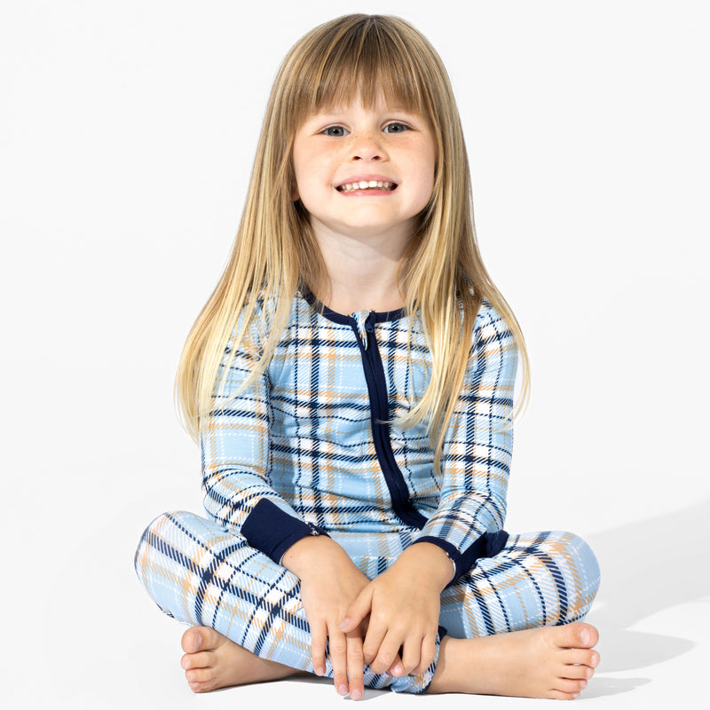 Holiday Plaid Blue Bamboo Convertible Footie