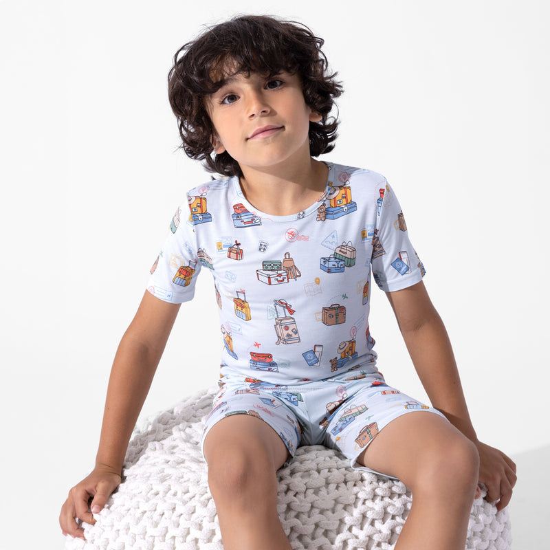 Vintage Suitcases Bamboo Kids Pajama Short Set