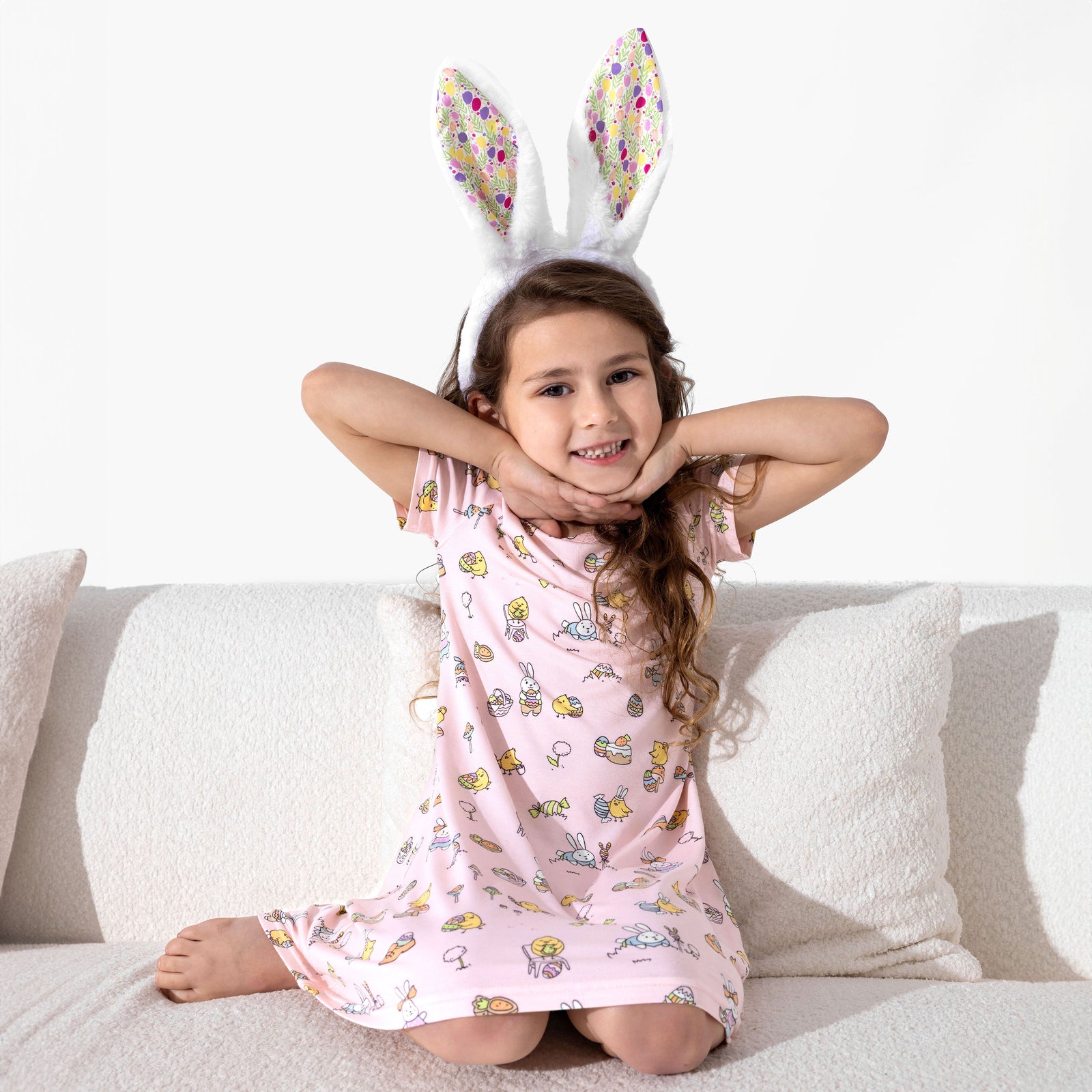Easter Bunny Pink Bamboo Girls' Short Sleeve Dress