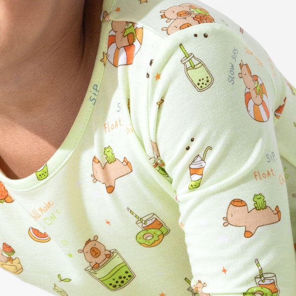 Capybara Boba Bamboo Kids Pajamas