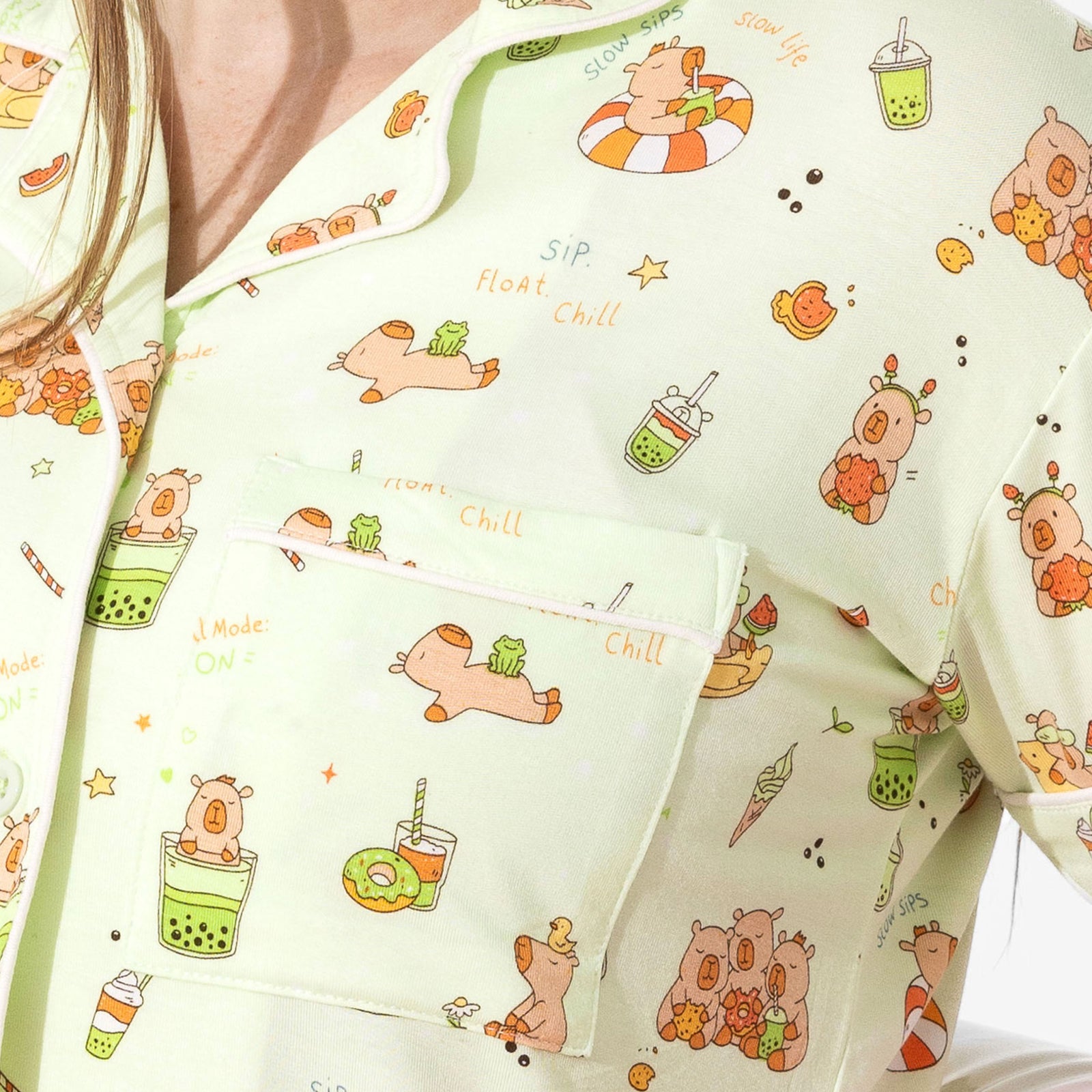 Capybara Boba Bamboo Women's Pajama Short Set