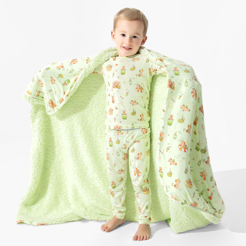 Capybara Boba Bamboo Sherpa Blanket