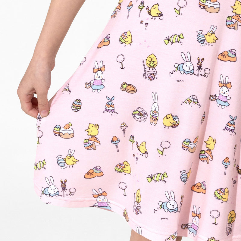 Easter Bunny Pink Bamboo Girls' Short Sleeve Dress