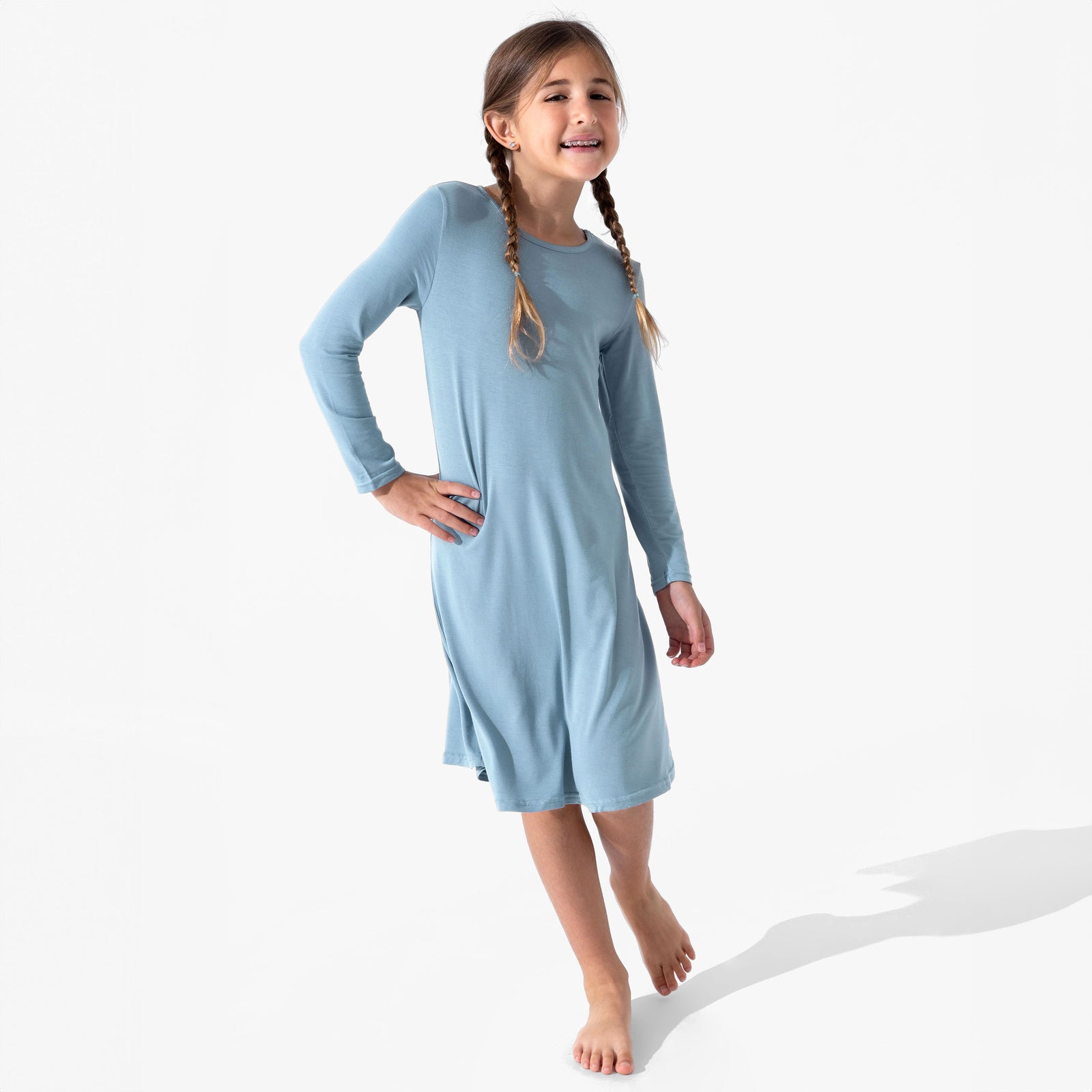 Oasis Teal Bamboo Girls' Long Sleeve Dress