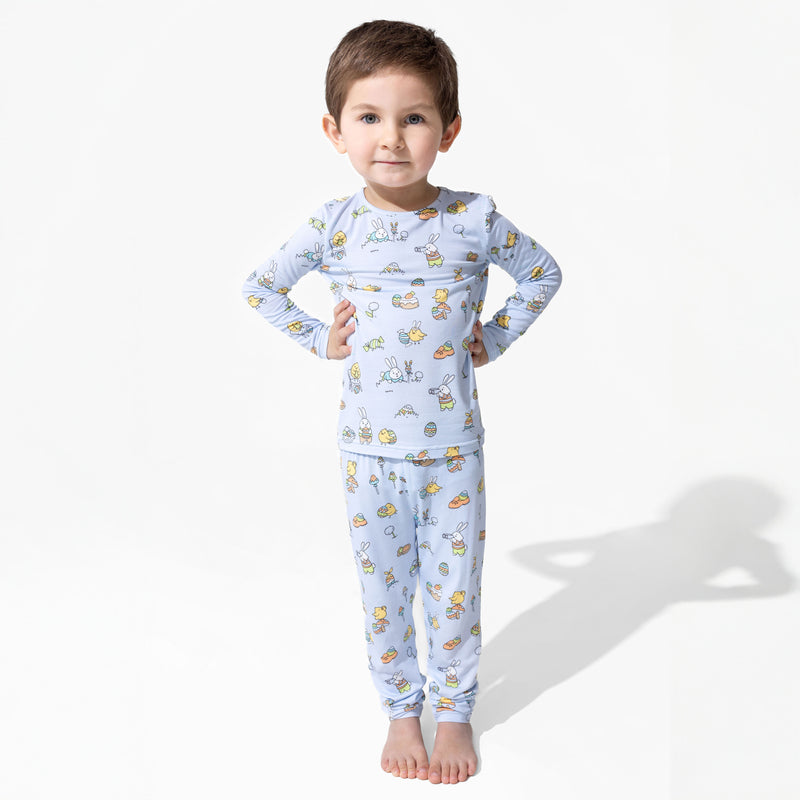 Easter Bunny Blue Bamboo Kids Pajamas