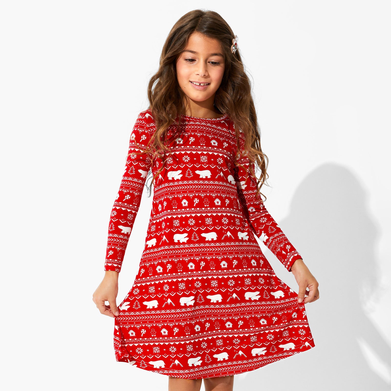 Polar Isle Red Bamboo Girls' Long Sleeve Dress