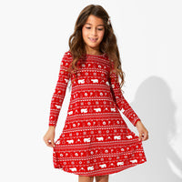 Polar Isle Red Bamboo Girls' Long Sleeve Dress