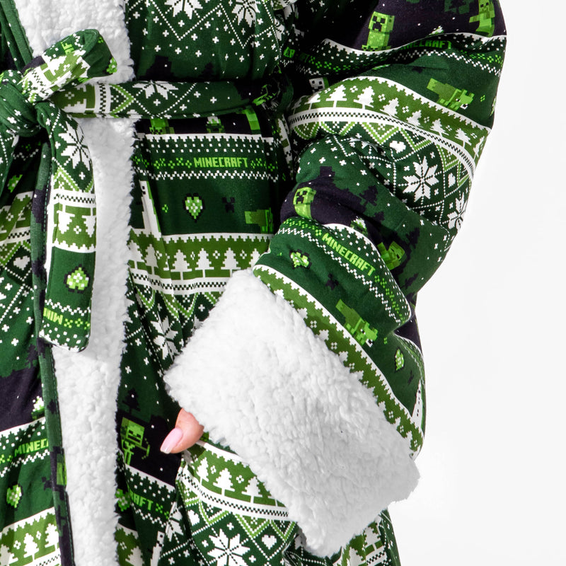 Minecraft Creeper Holiday Bamboo Adult Sherpa Bathrobe