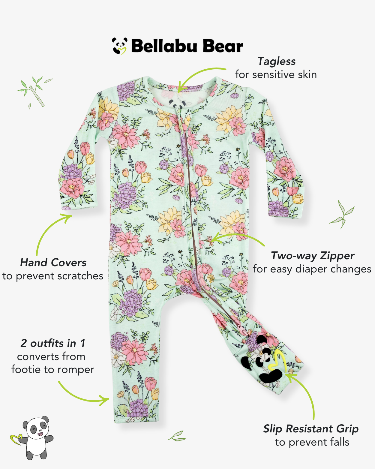 Petals & Posies Bamboo Convertible Footie