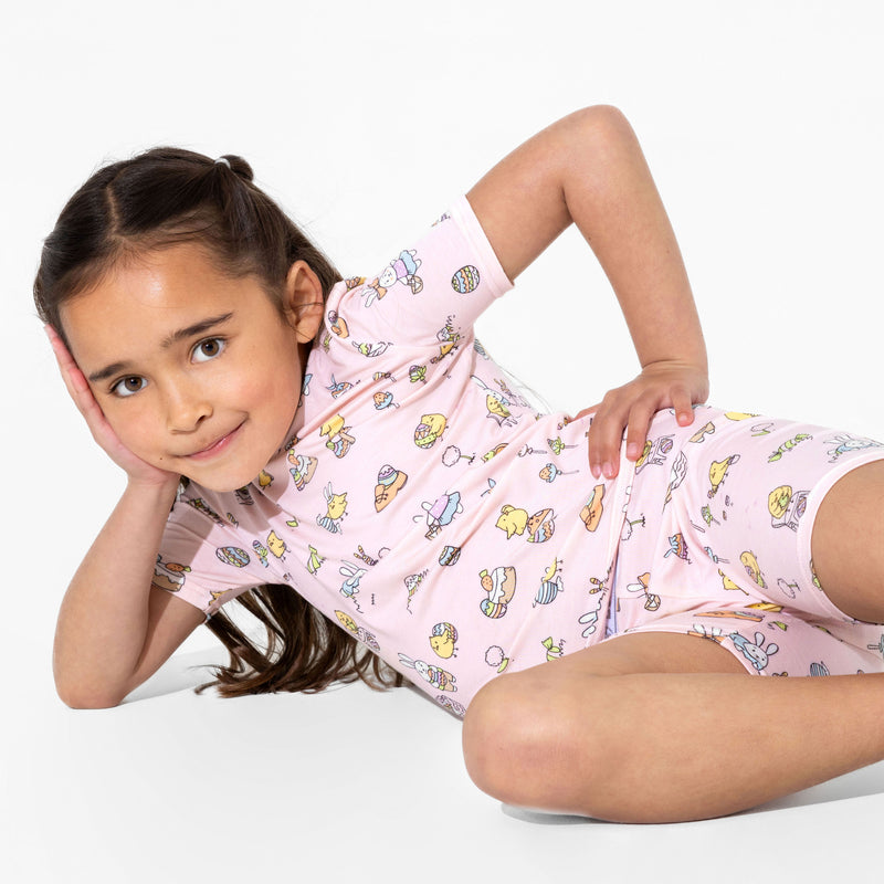 Easter Bunny Pink Bamboo Kids Pajama Short Set