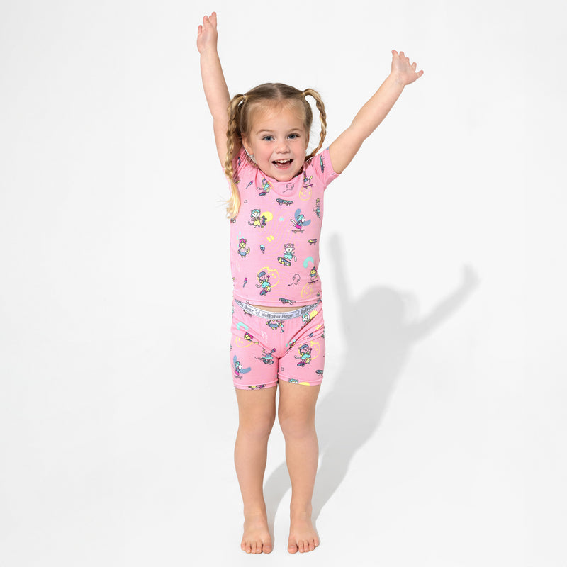Skater Kitty Bamboo Kids Pajama Short Set