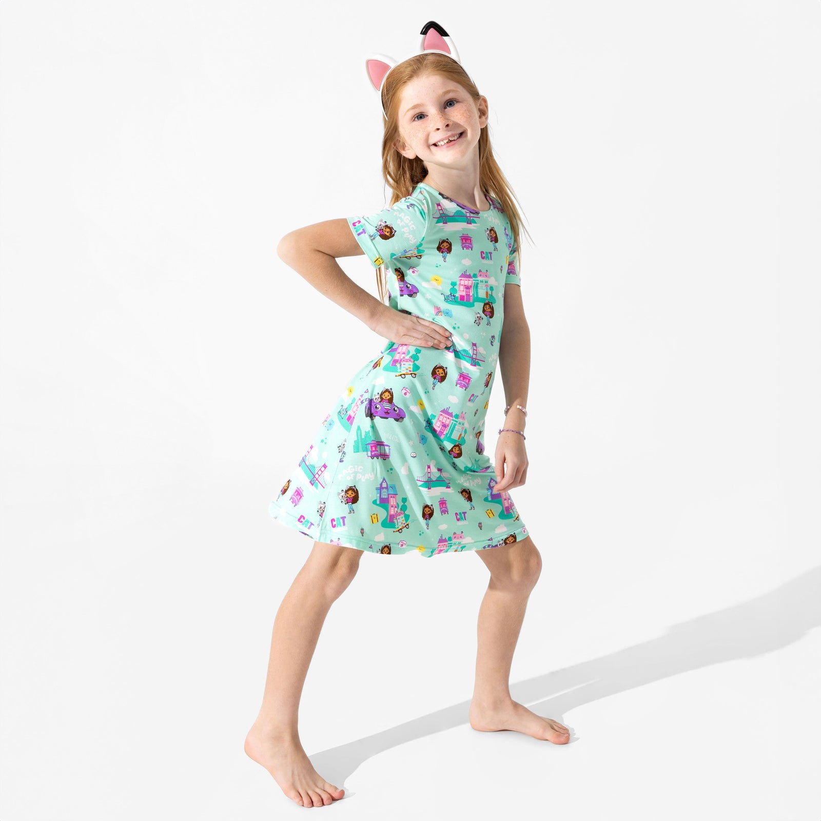 Gabby's Dollhouse: Cat Francisco Bamboo Girls' Short Sleeve Dress