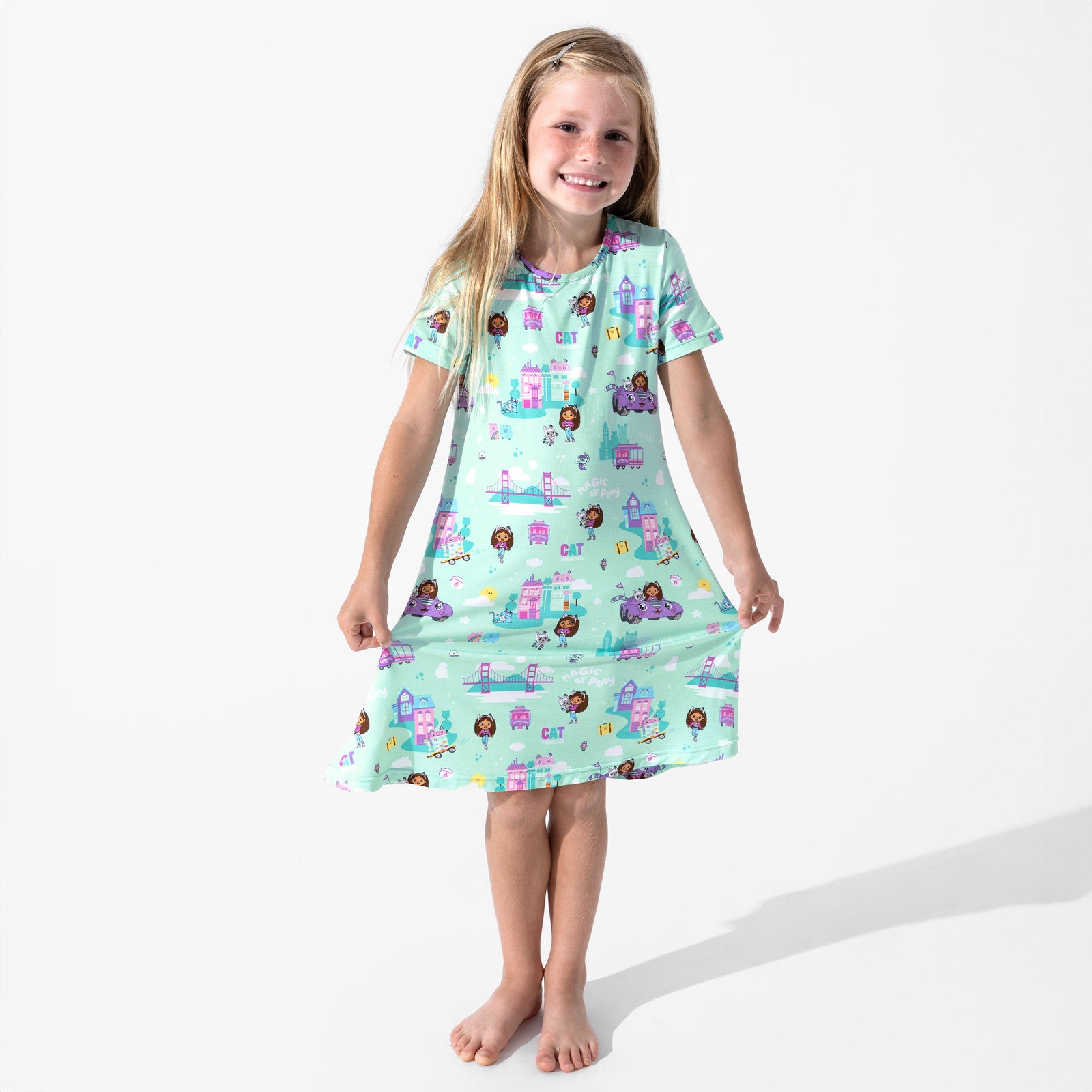 Gabby's Dollhouse: Cat Francisco Bamboo Girls' Short Sleeve Dress