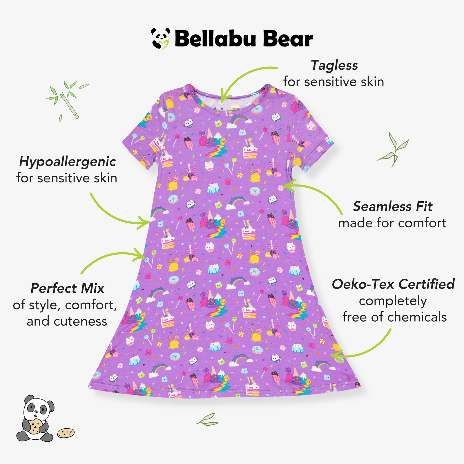 Gabby's Dollhouse: Sweet Treats Bamboo Girls' Short Sleeve Dress