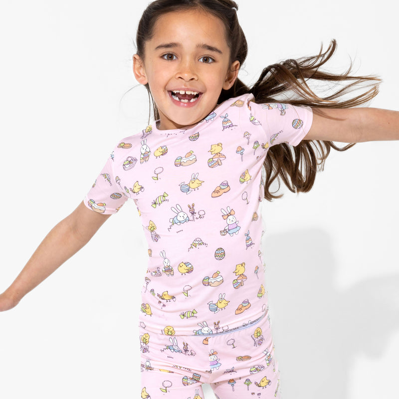 Easter Bunny Pink Bamboo Kids Pajama Short Set