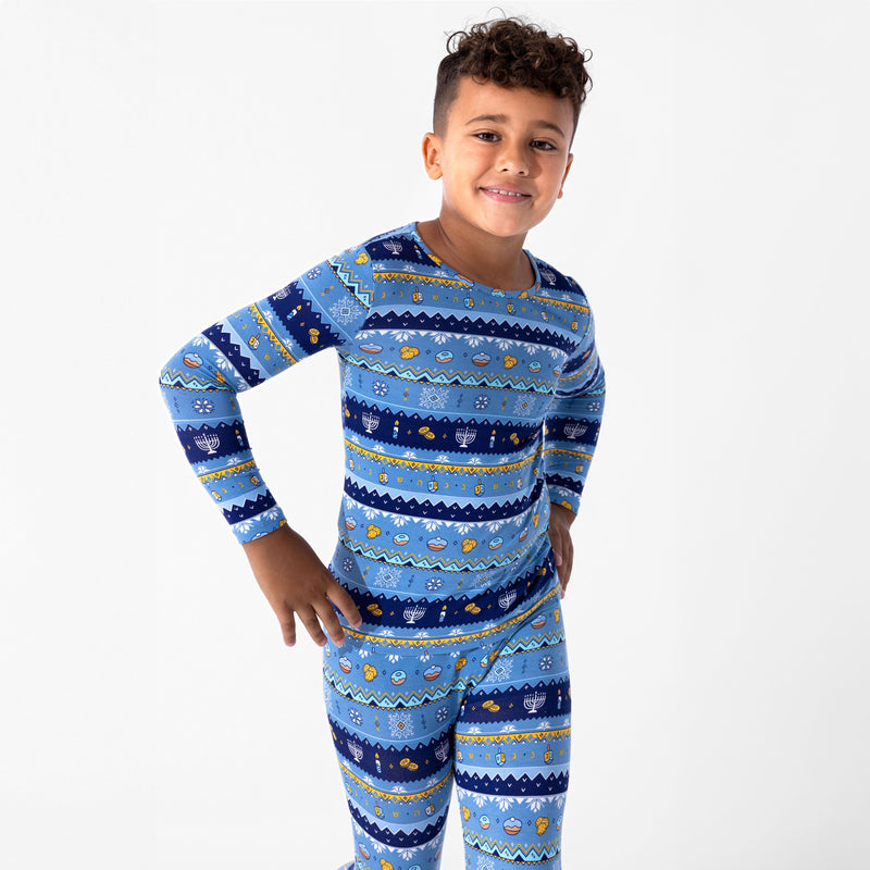 Hanukkah Fair Isle Bamboo Kids Pajamas
