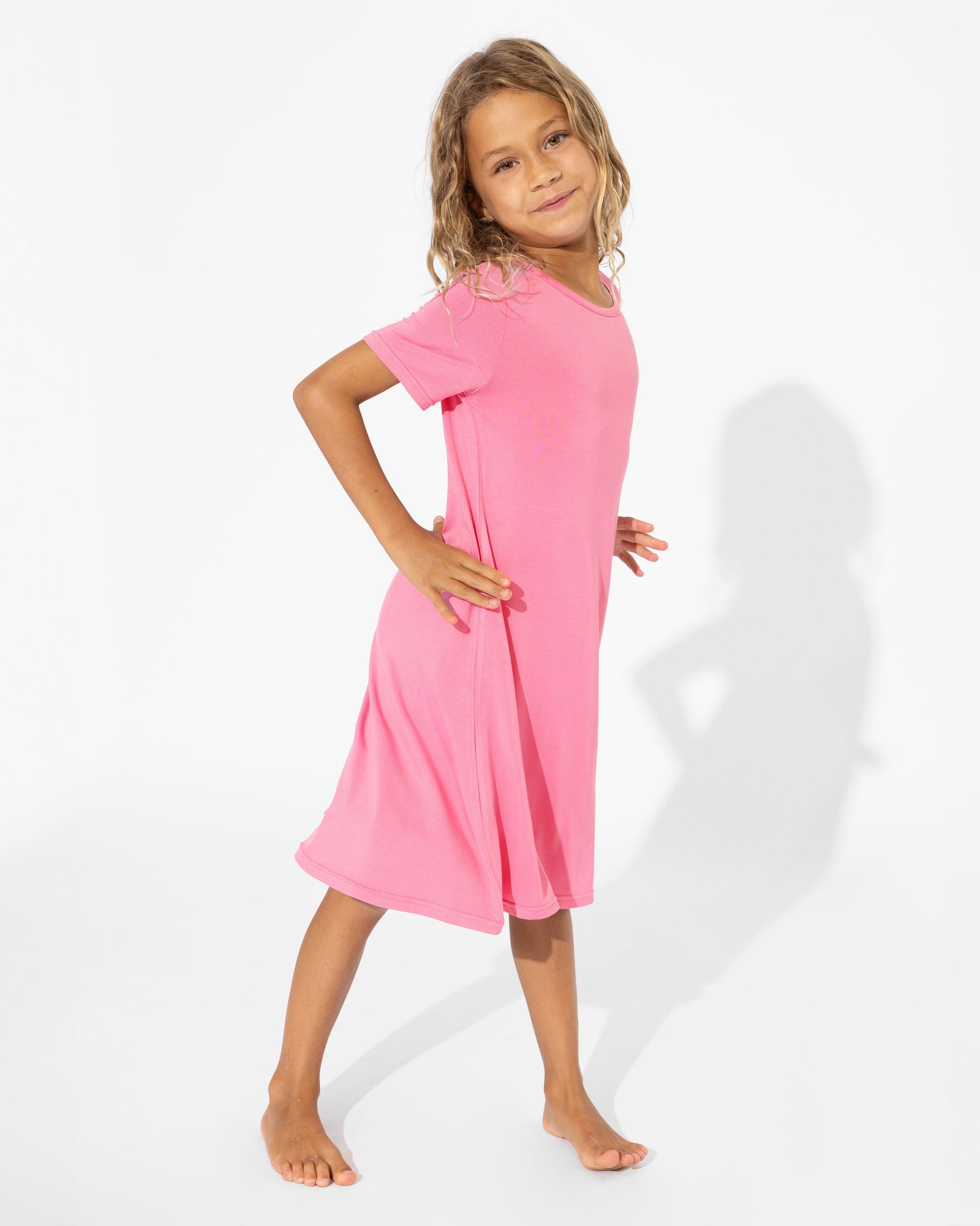 Bubblegum Pink Bamboo Girls' Short Sleeve Dress