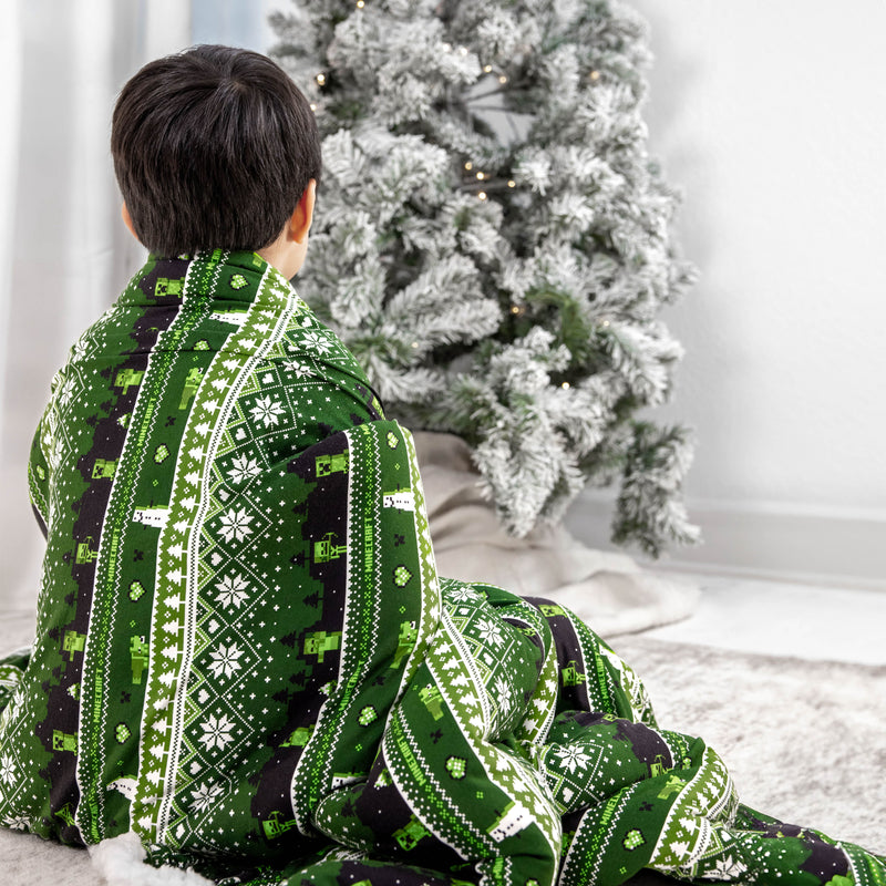 Minecraft: Creeper Holiday Bamboo Sherpa Blanket