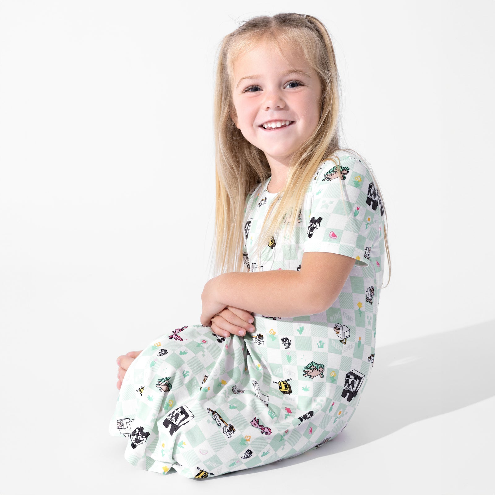 Minecraft Sleep Repeat Bamboo Girls' Short Sleeve Dress