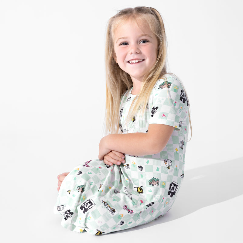 Minecraft Sleep Repeat Bamboo Girls' Short Sleeve Dress
