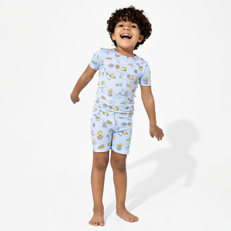 Easter Bunny Blue Bamboo Kids Pajama Short Set
