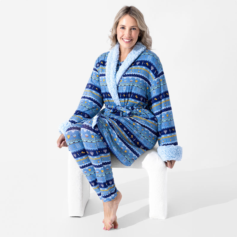 Hanukkah Fair Isle Adult Bamboo Sherpa Bathrobe