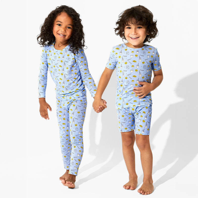 Milk & Cookies Blue Bamboo Kids Pajama Short Set