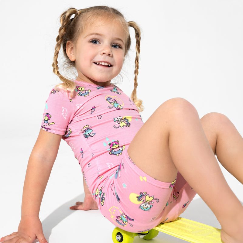 Skater Kitty Bamboo Kids Pajama Short Set