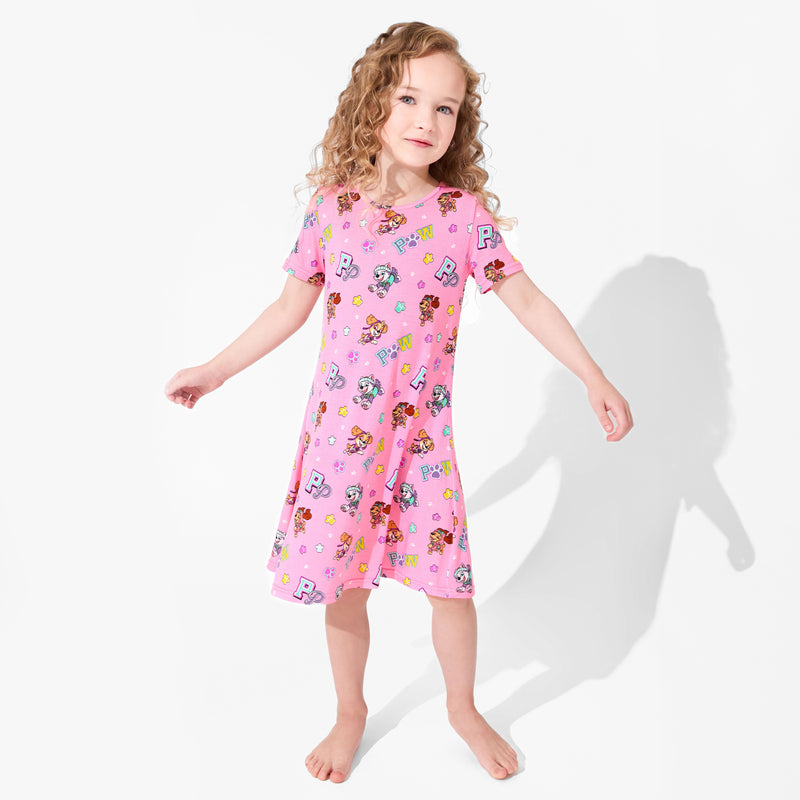 PAW Patrol: Varsity Pink Bamboo Girls' Short Sleeve Dress