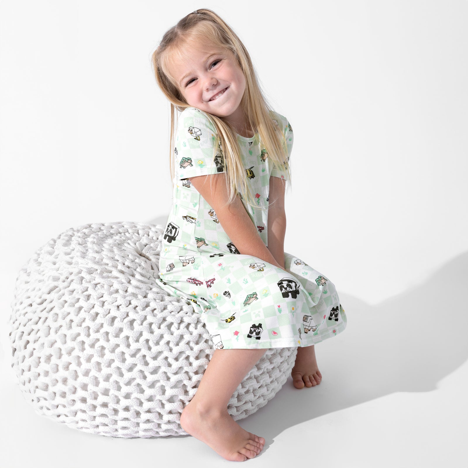 Minecraft Sleep Repeat Bamboo Girls' Short Sleeve Dress