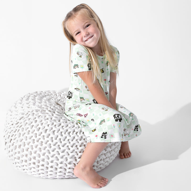 Minecraft Sleep Repeat Bamboo Girls' Short Sleeve Dress