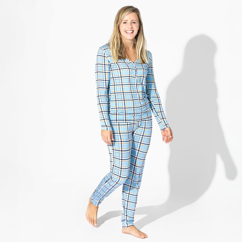 Holiday Plaid Blue Bamboo Women's Pajama Set