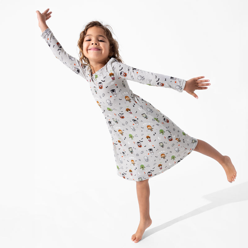 Little Monsters Bamboo Girls' Long Sleeve Dress