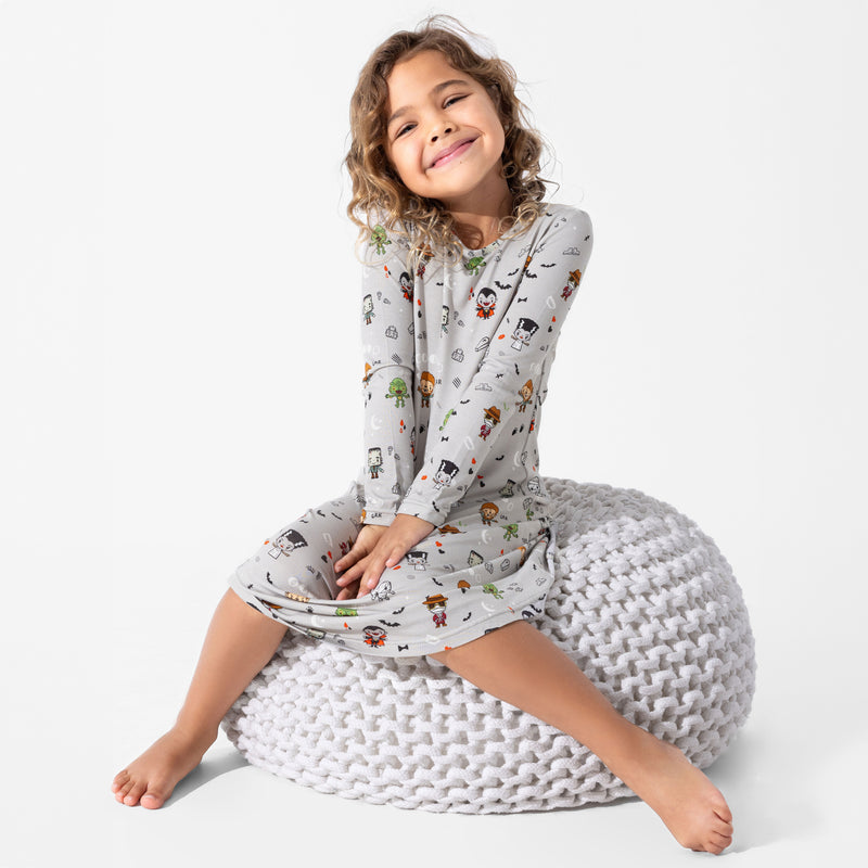 Little Monsters Bamboo Girls' Long Sleeve Dress