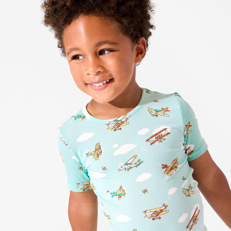 Vintage Airplanes Bamboo Kids Pajama Short Set