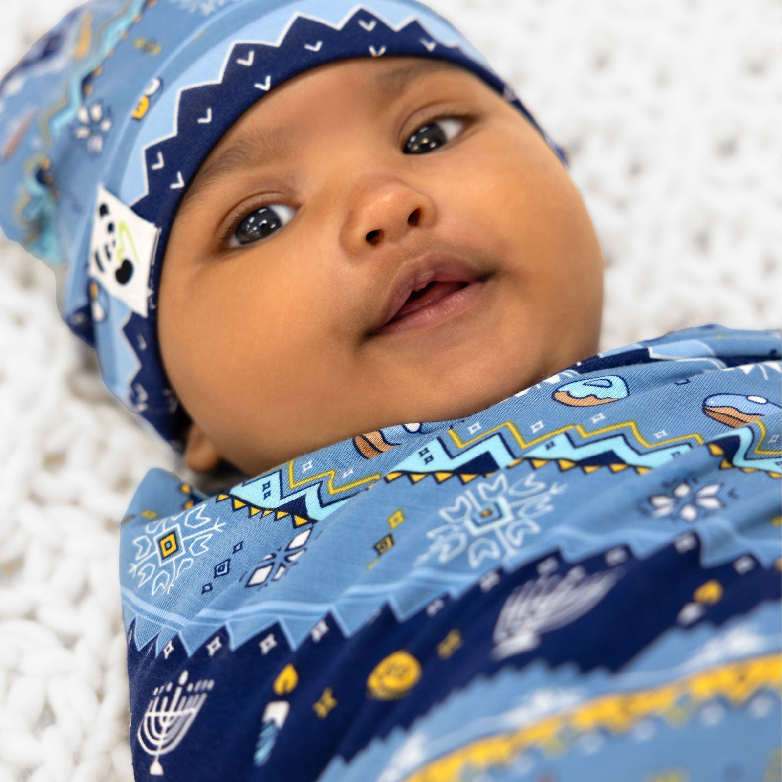 Hanukkah Fair Isle Bamboo Swaddle & Beanie Set
