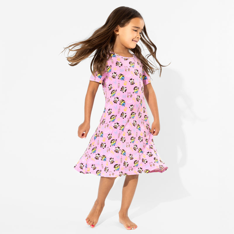 Despicable Me 4: Minions Always Popping Bamboo Girls' Short Sleeve Dress