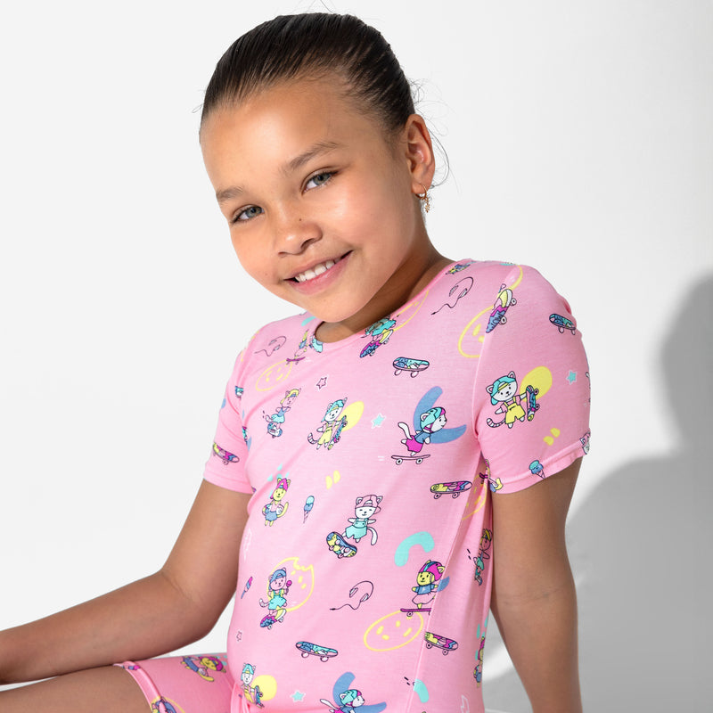 Skater Kitty Bamboo Kids Pajama Short Set